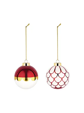 ALESSI | Weihnachtsbaumkugel 2-tlg. 6cm Weiss/Rot | rot